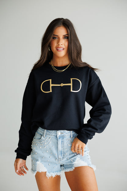 "Metallic Cowgirl" Horsebit Sweatshirt in Black