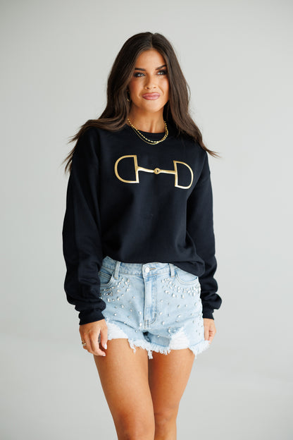 "Metallic Cowgirl" Horsebit Sweatshirt in Black