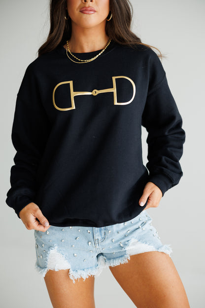 "Metallic Cowgirl" Horsebit Sweatshirt in Black