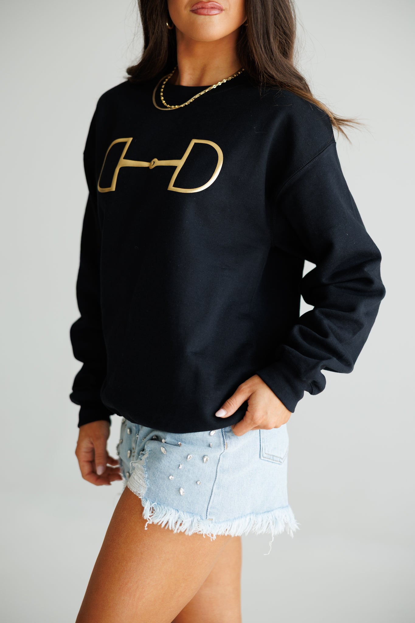 "Metallic Cowgirl" Horsebit Sweatshirt in Black