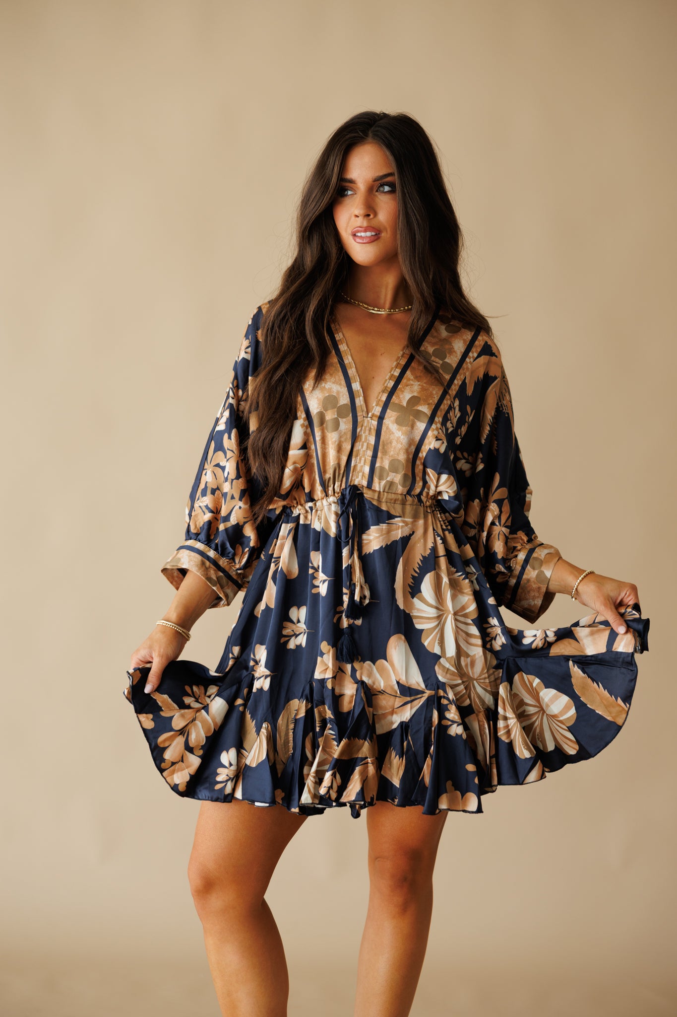 "Florence" Tassel Mini Dress in Navy