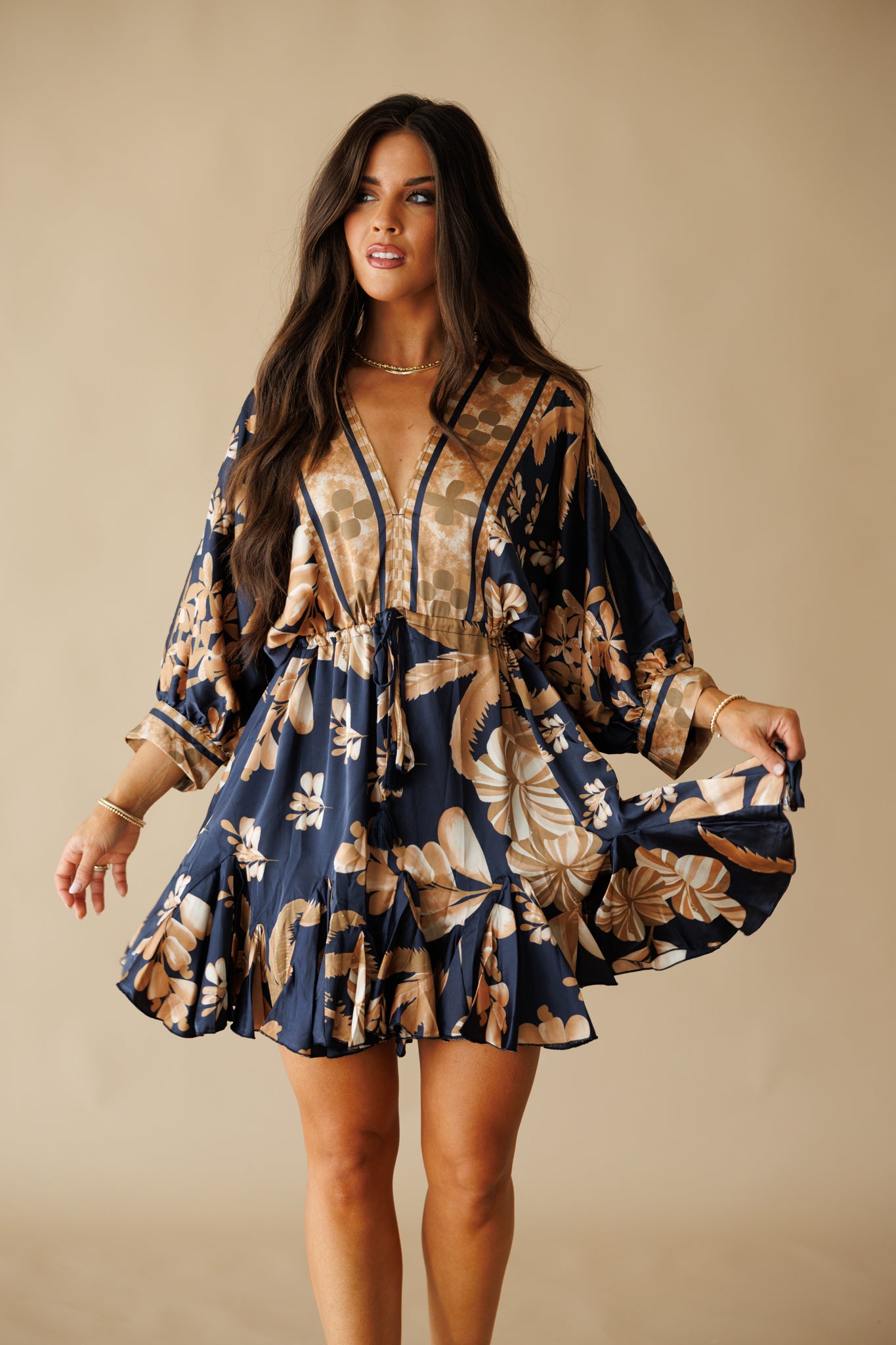 "Florence" Tassel Mini Dress in Navy