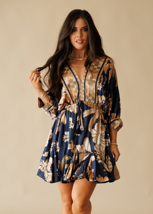 "Florence" Tassel Mini Dress in Navy