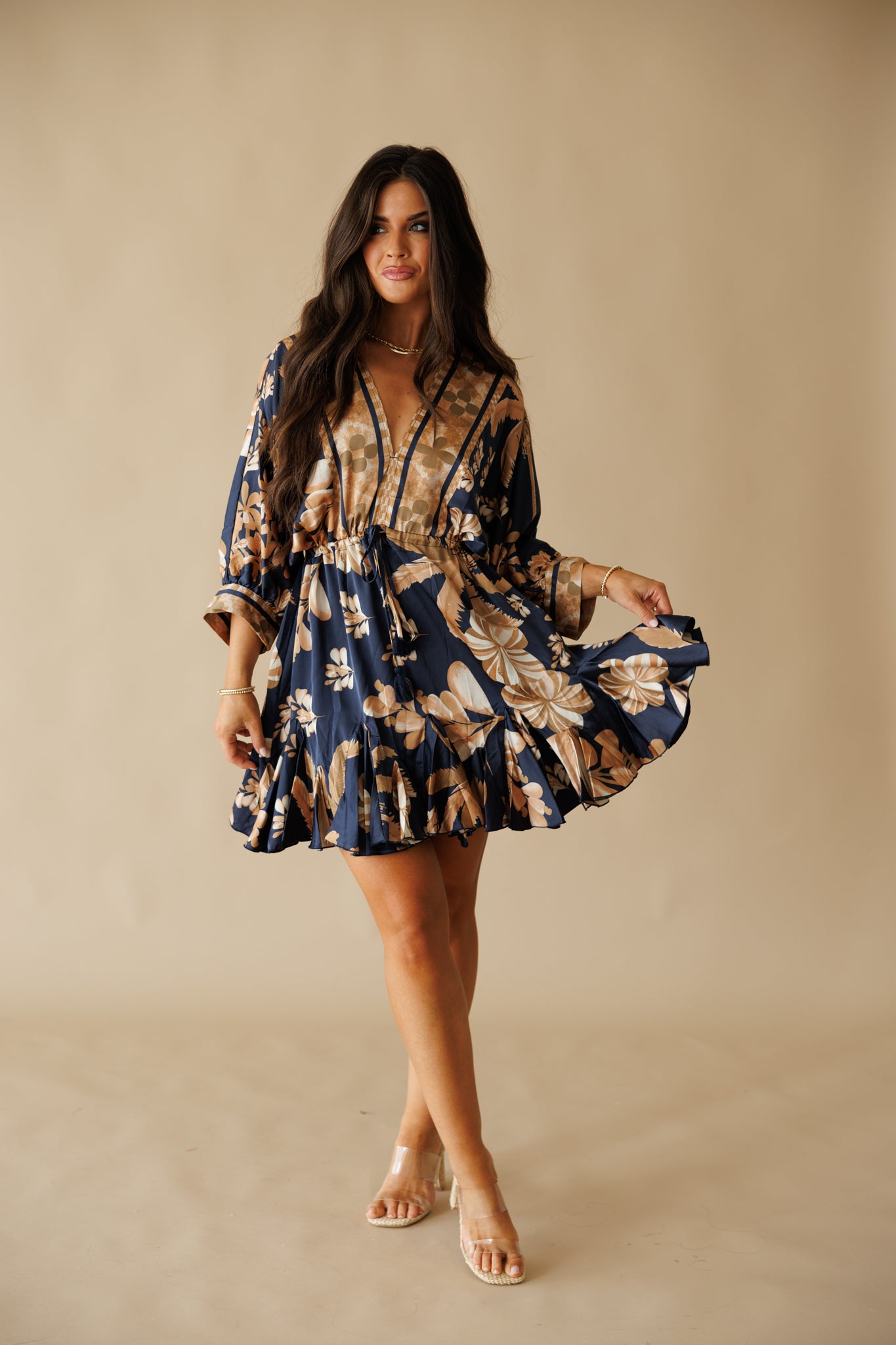 "Florence" Tassel Mini Dress in Navy