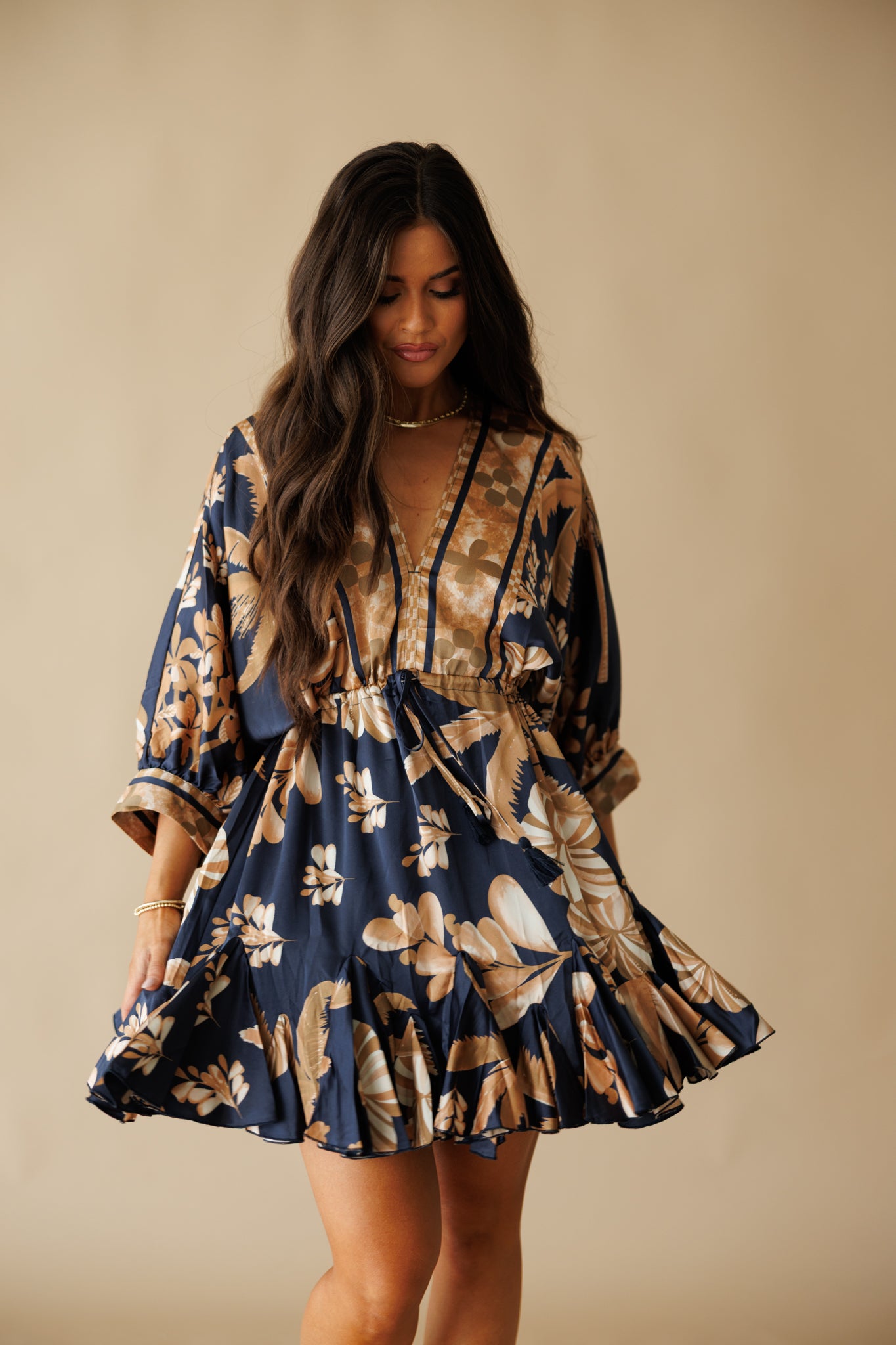 "Florence" Tassel Mini Dress in Navy
