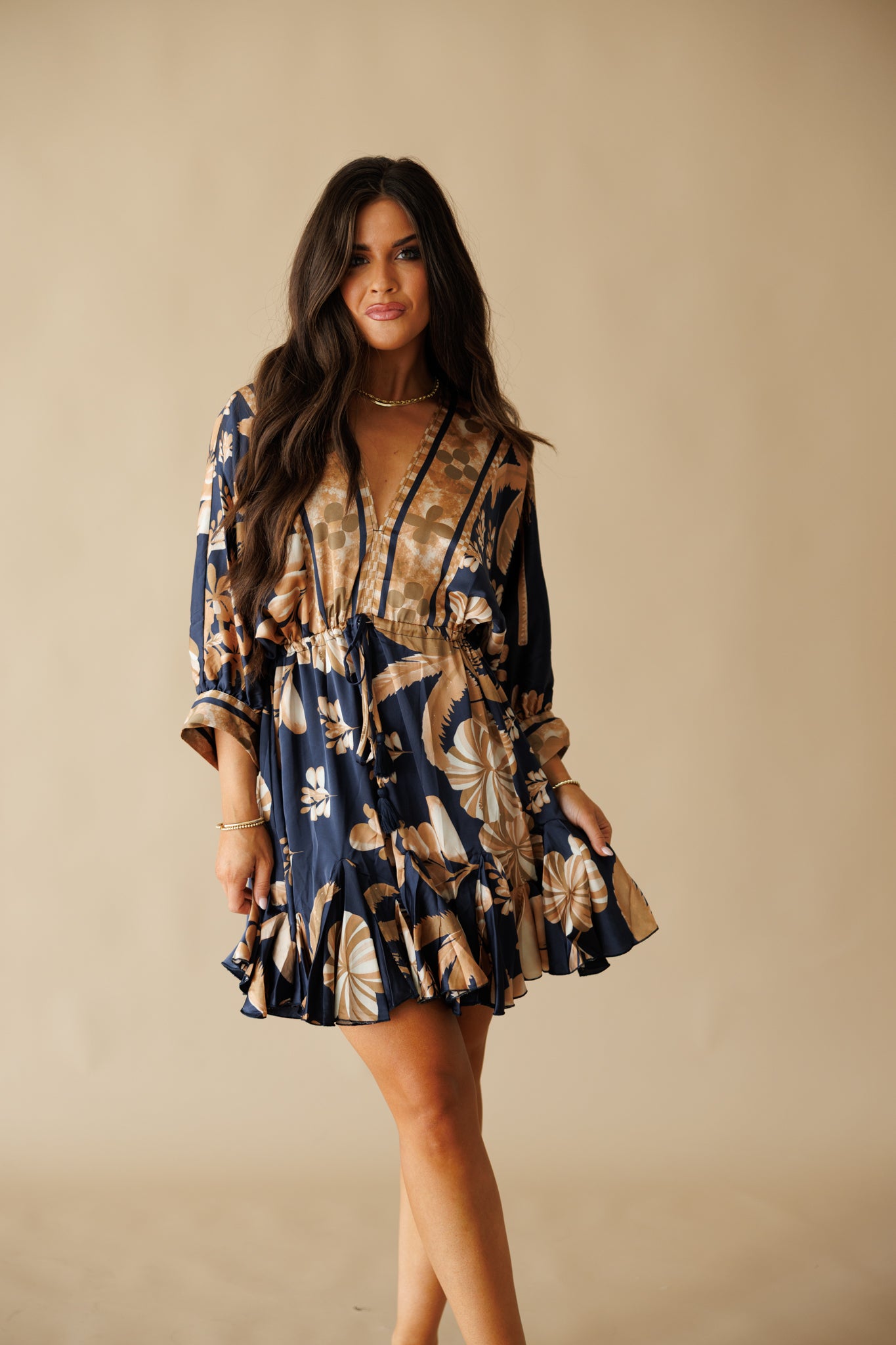 "Florence" Tassel Mini Dress in Navy