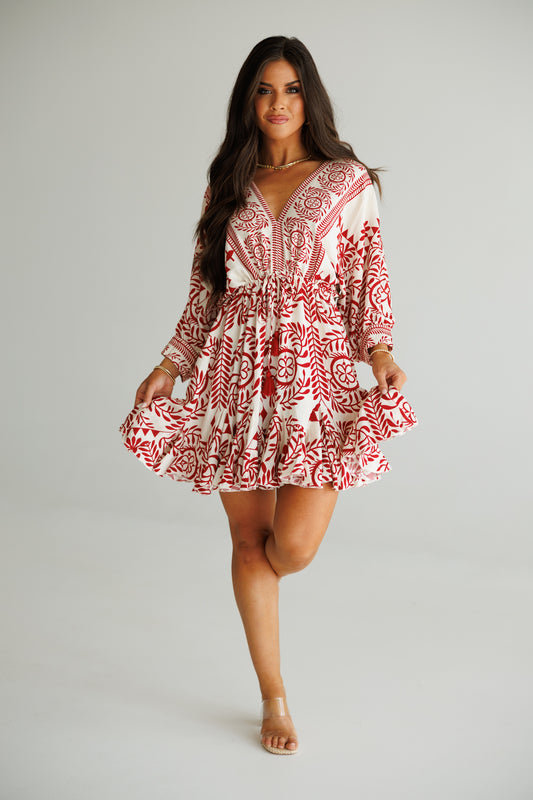 The "Provence" Tassel Mini Dress in Red