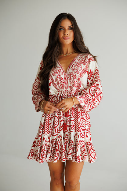 The "Provence" Tassel Mini Dress in Red