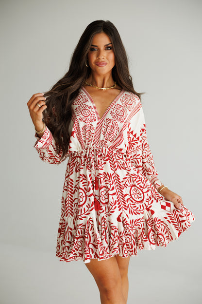 The "Provence" Tassel Mini Dress in Red