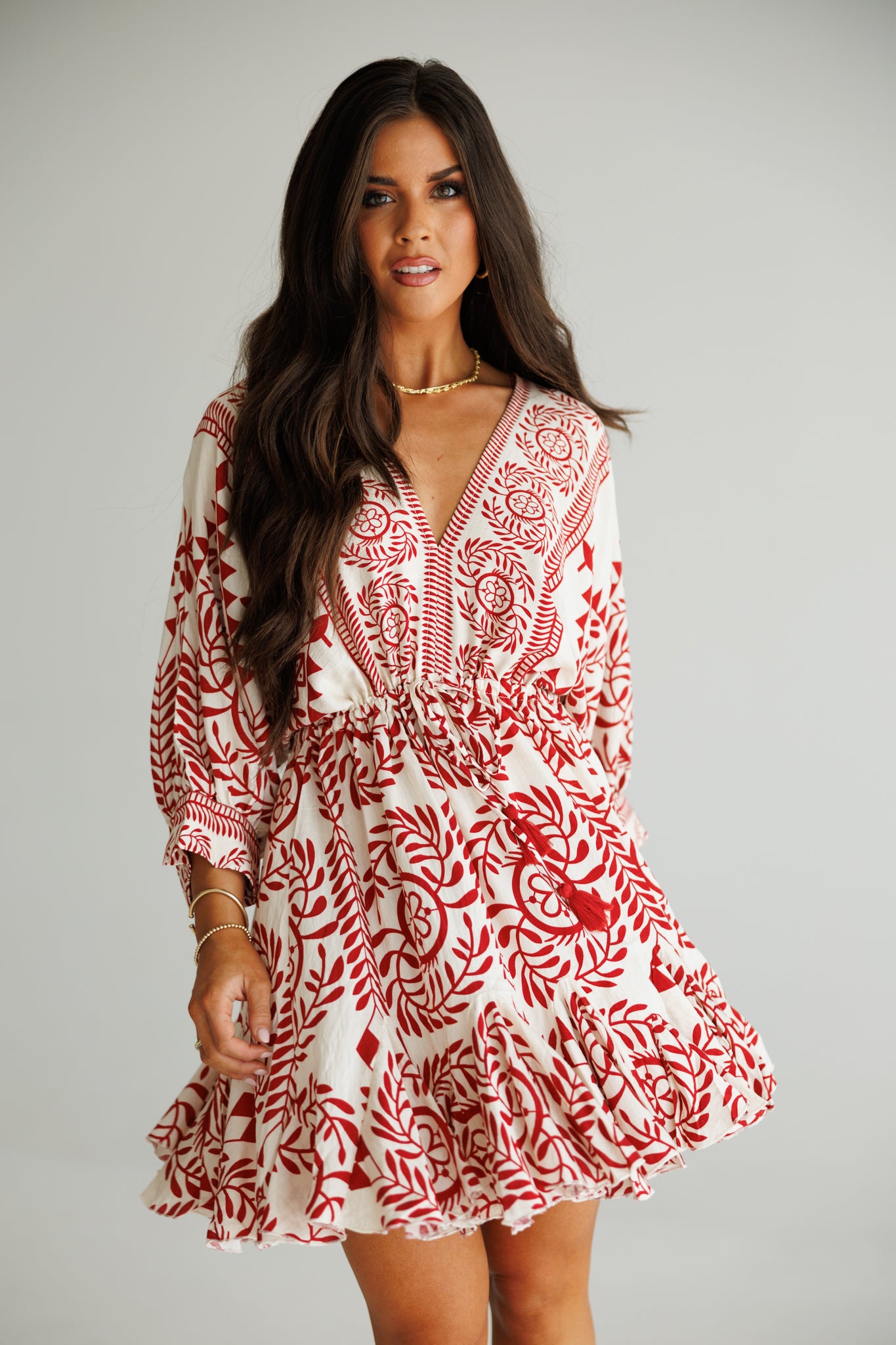 The "Provence" Tassel Mini Dress in Red