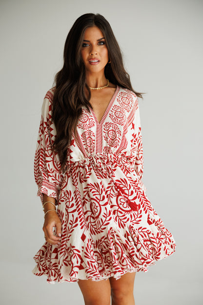 The "Provence" Tassel Mini Dress in Red