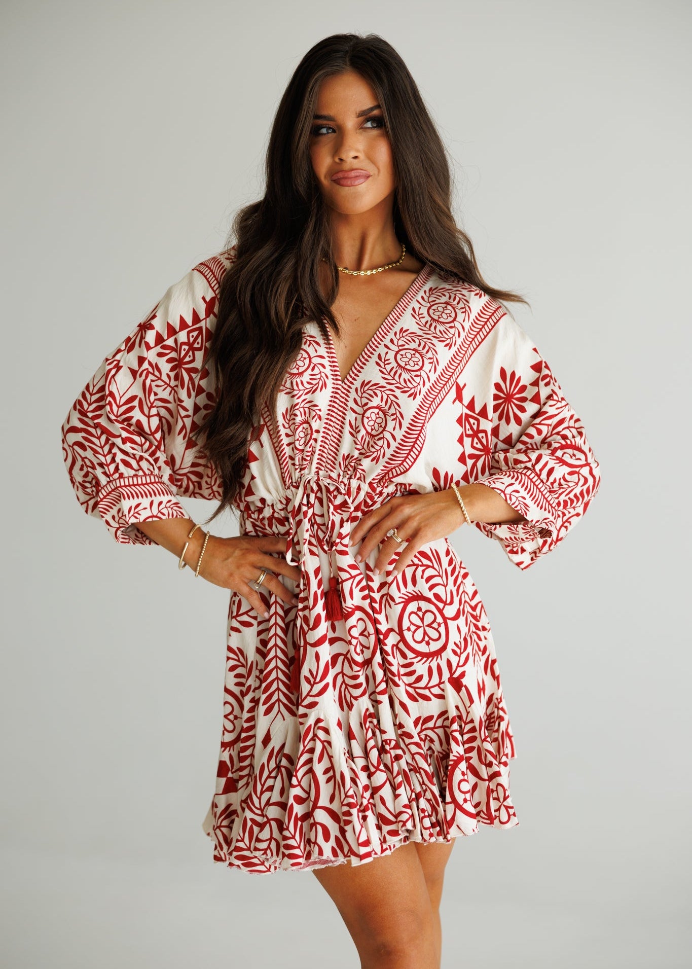 The "Provence" Tassel Mini Dress in Red