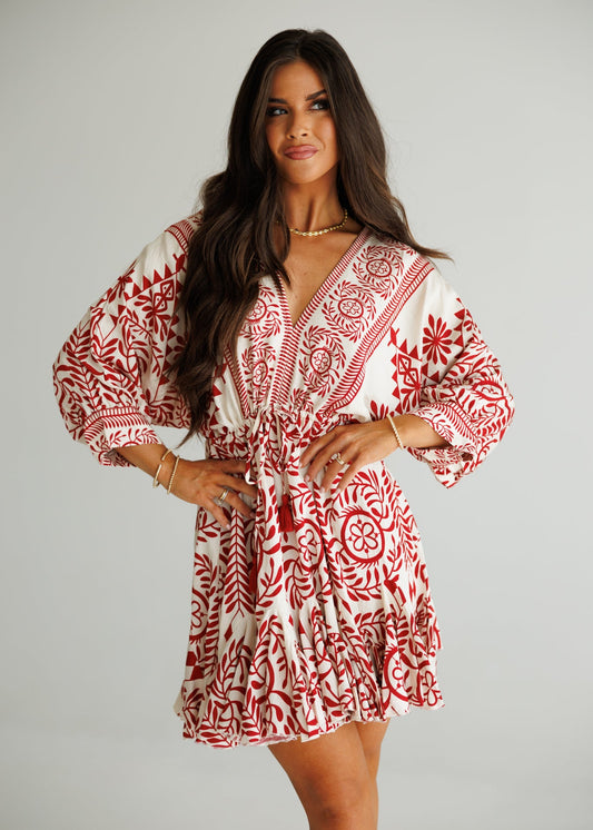 The "Provence" Tassel Mini Dress in Red