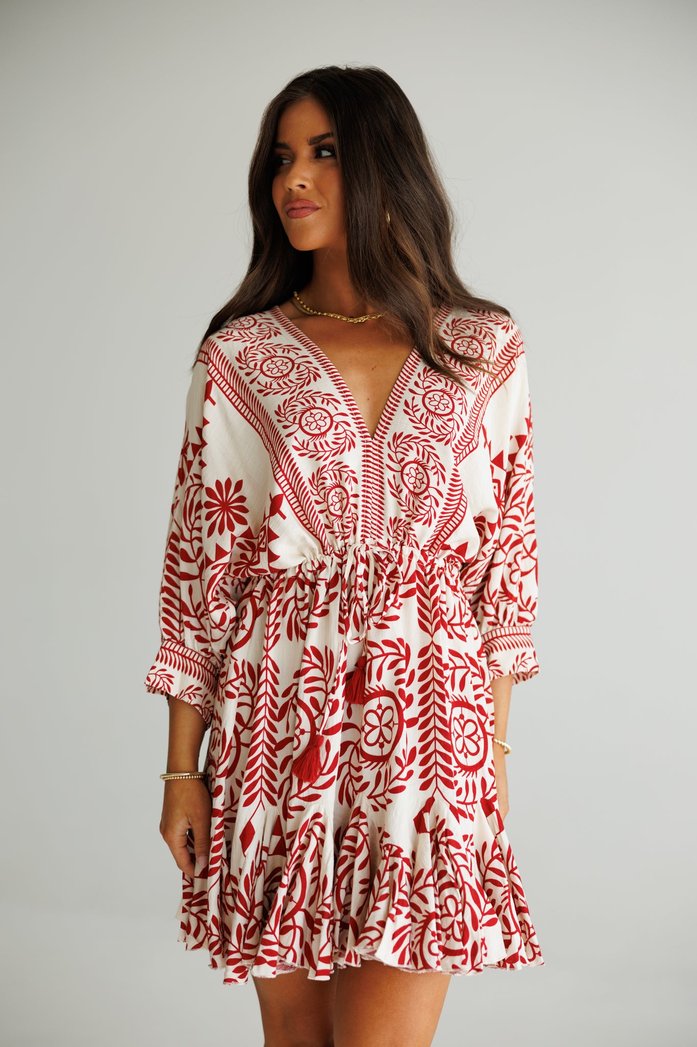 The "Provence" Tassel Mini Dress in Red