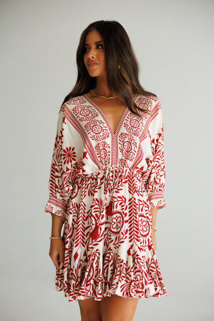 The "Provence" Tassel Mini Dress in Red