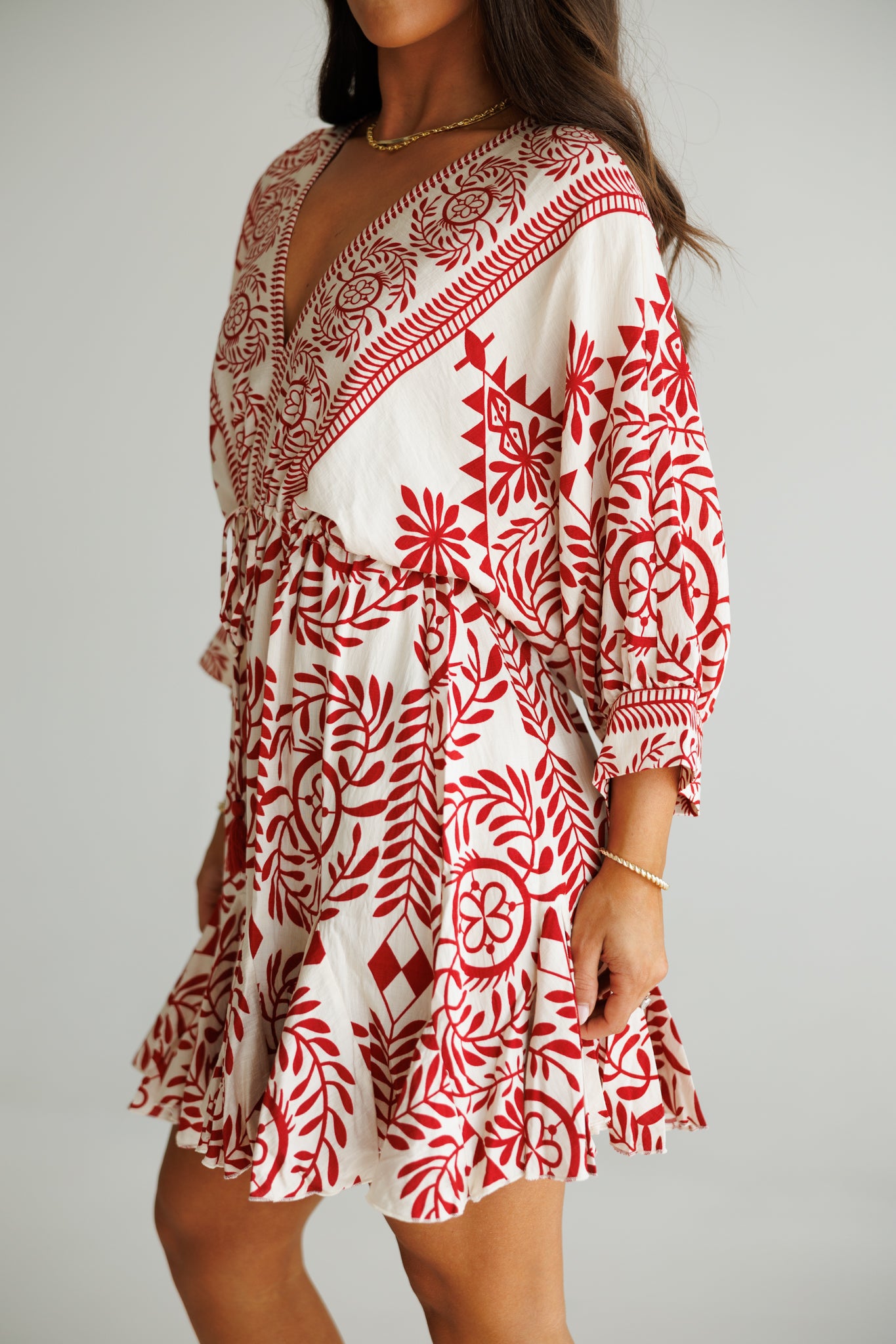 The "Provence" Tassel Mini Dress in Red