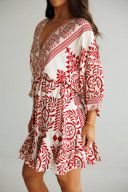 The "Provence" Tassel Mini Dress in Red