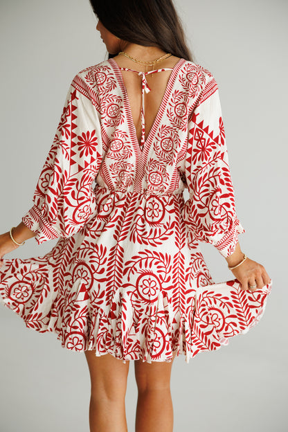 The "Provence" Tassel Mini Dress in Red
