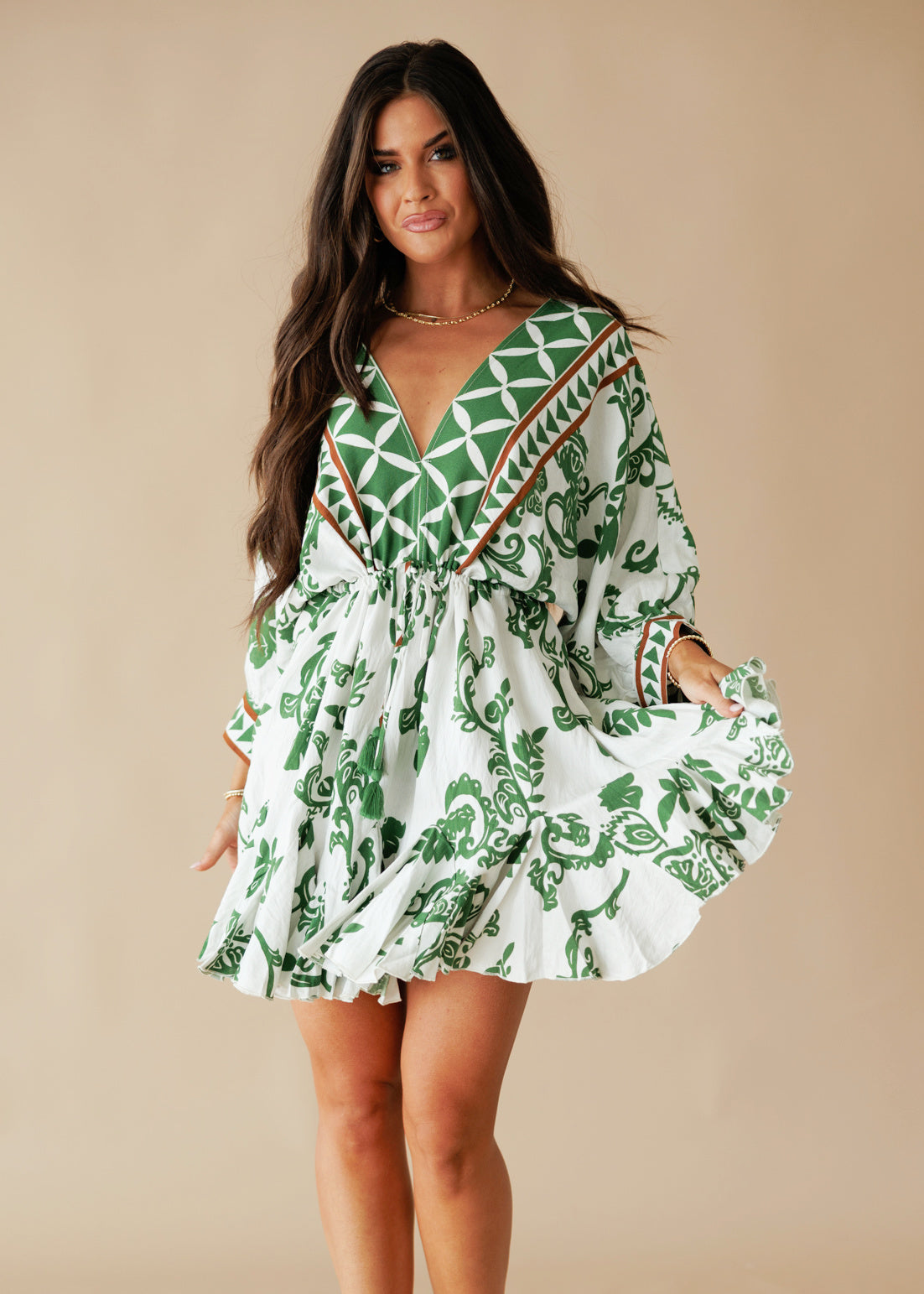 "Ibiza" Tassel Mini Dress in Sage