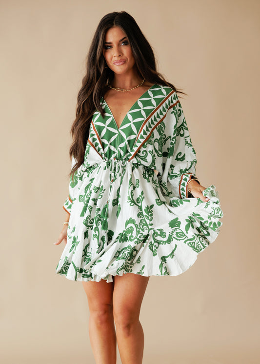 "Ibiza" Tassel Mini Dress in Sage