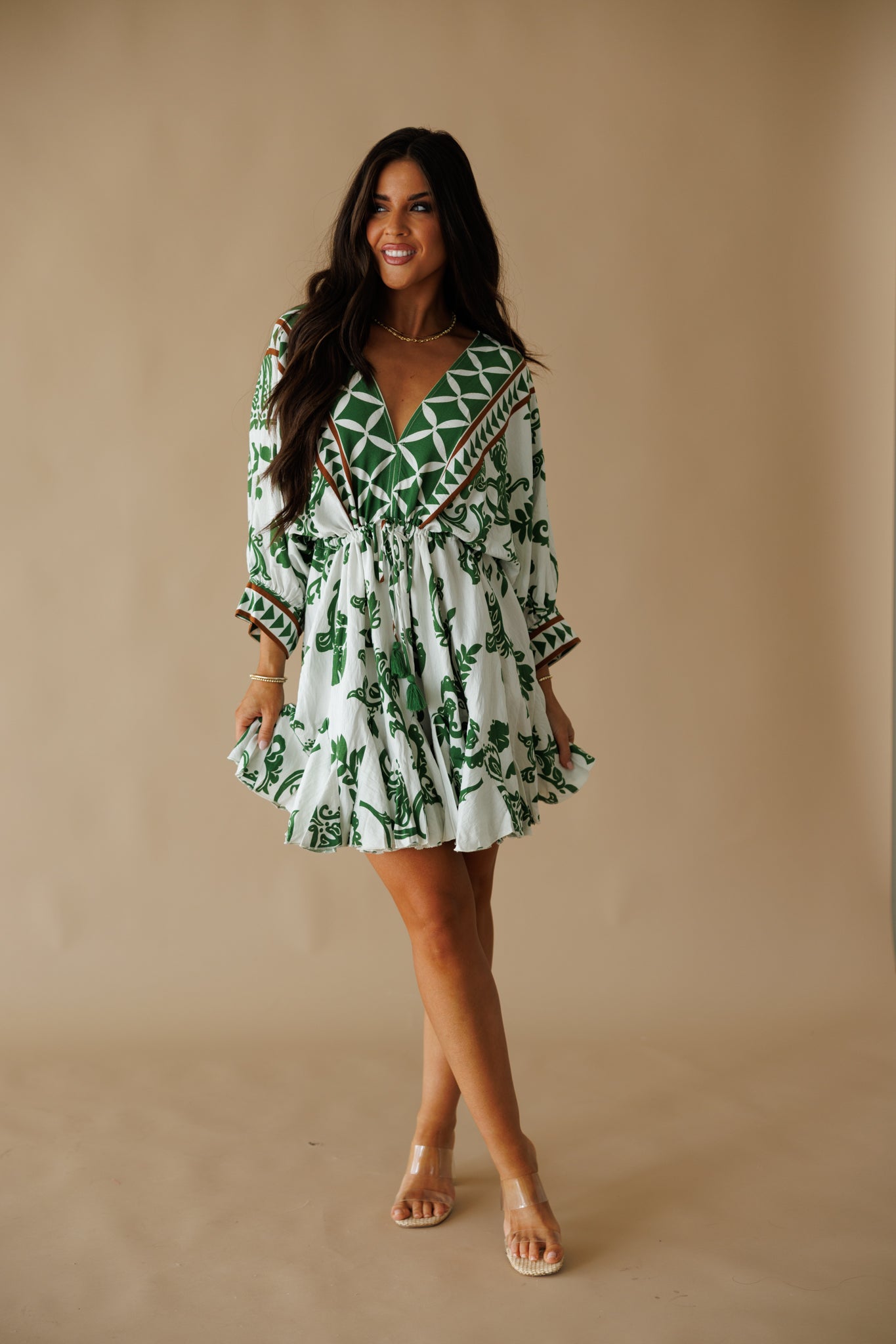 "Ibiza" Tassel Mini Dress in Sage