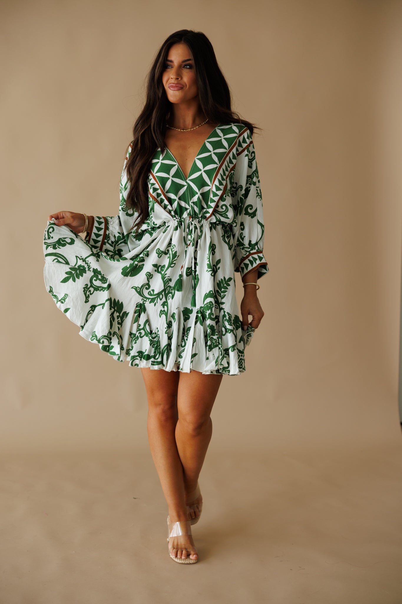 "Ibiza" Tassel Mini Dress in Sage