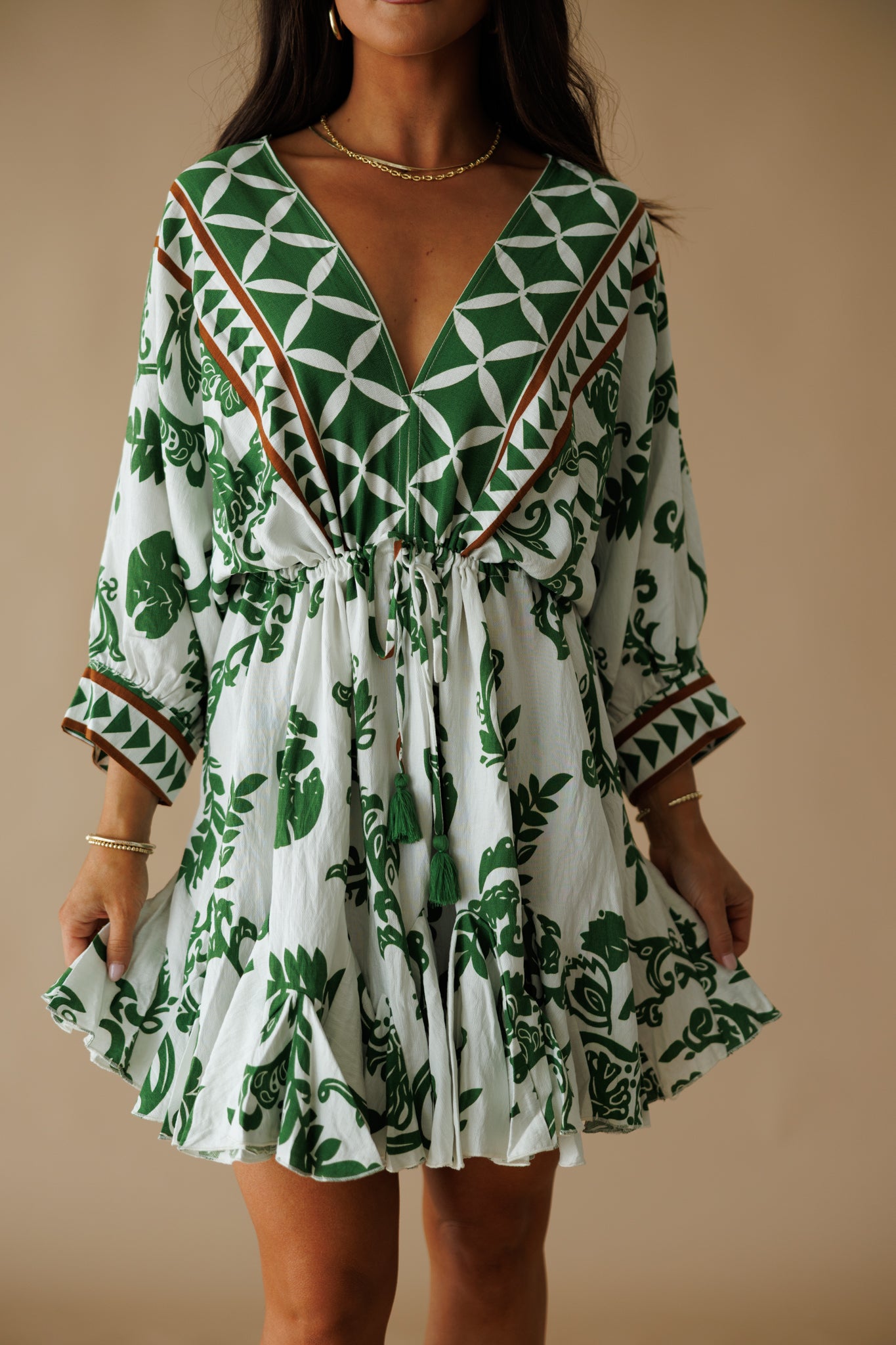 "Ibiza" Tassel Mini Dress in Sage