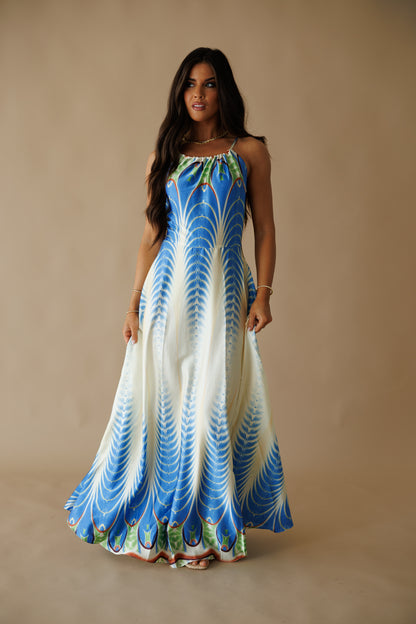 The "Amalfi" Halter Maxi Dress in Peacock