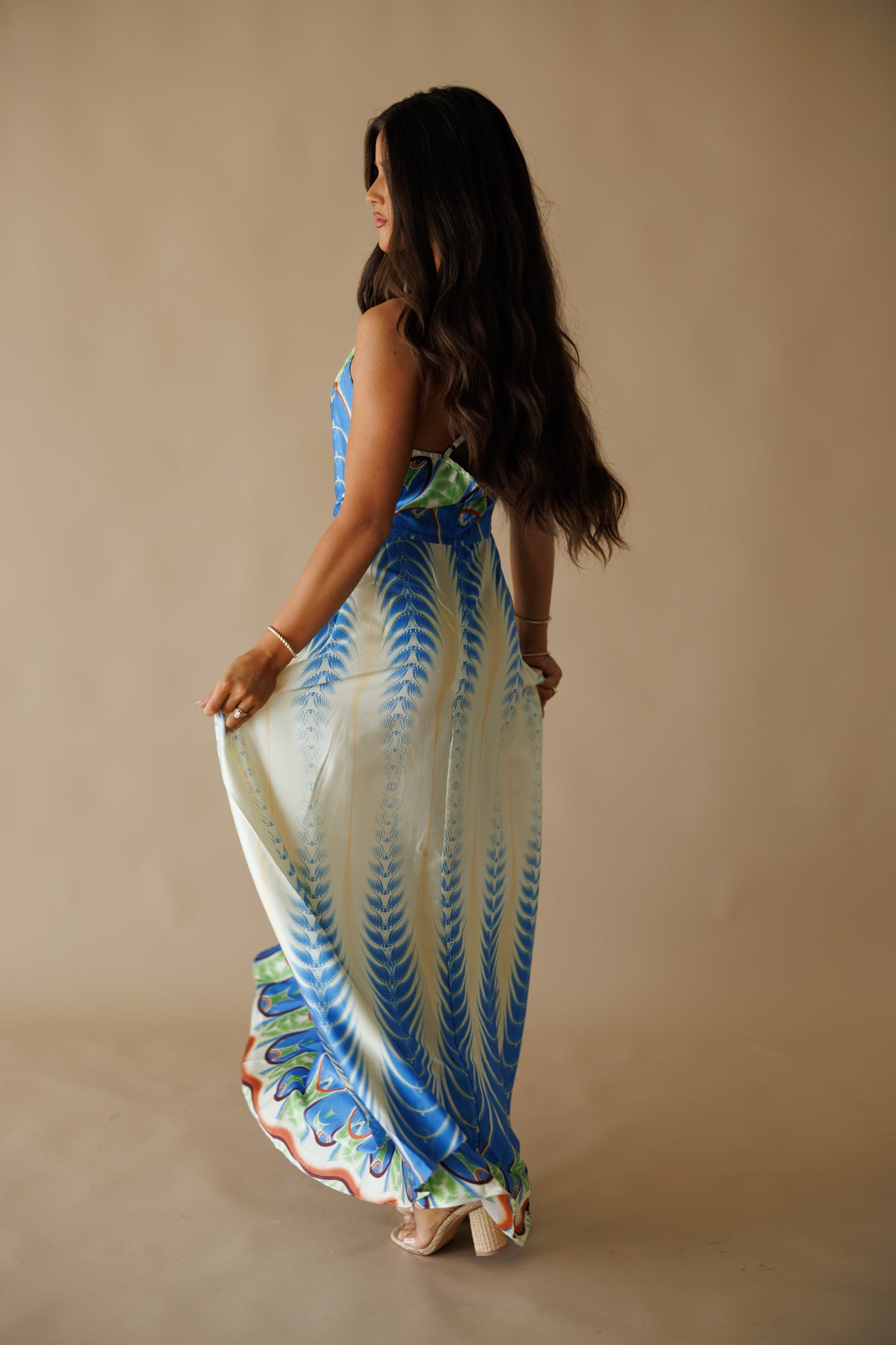 The "Amalfi" Halter Maxi Dress in Peacock