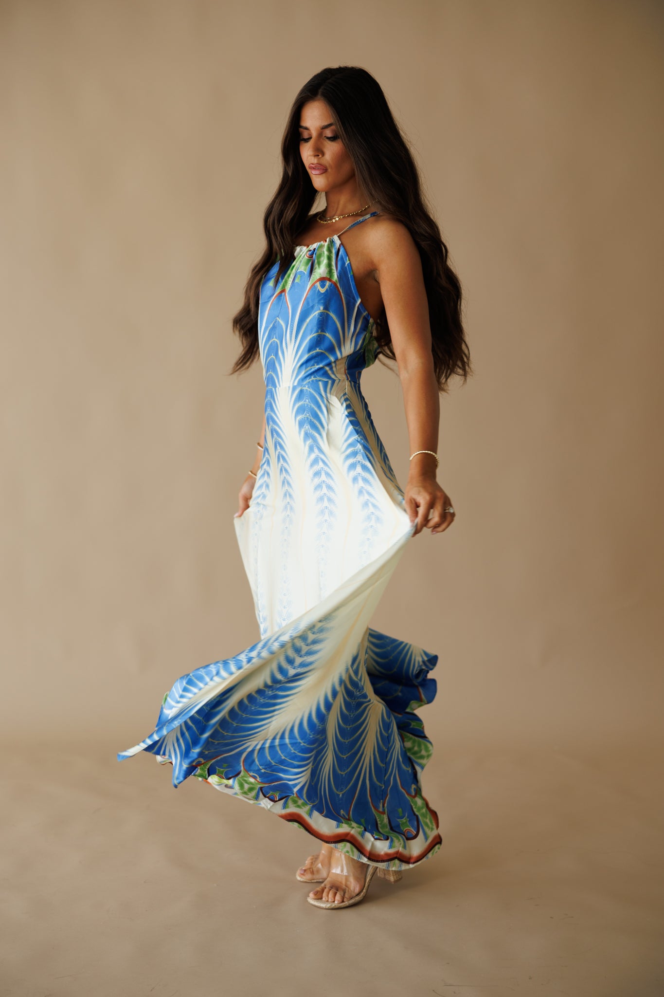 The "Amalfi" Halter Maxi Dress in Peacock