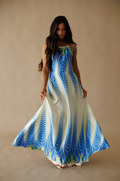 The "Amalfi" Halter Maxi Dress in Peacock
