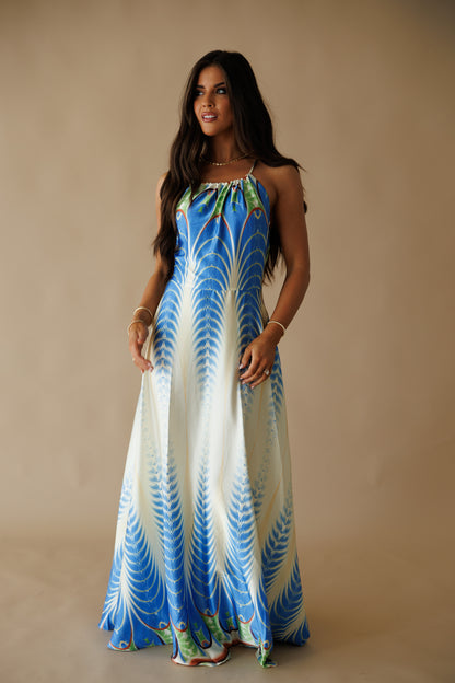 The "Amalfi" Halter Maxi Dress in Peacock