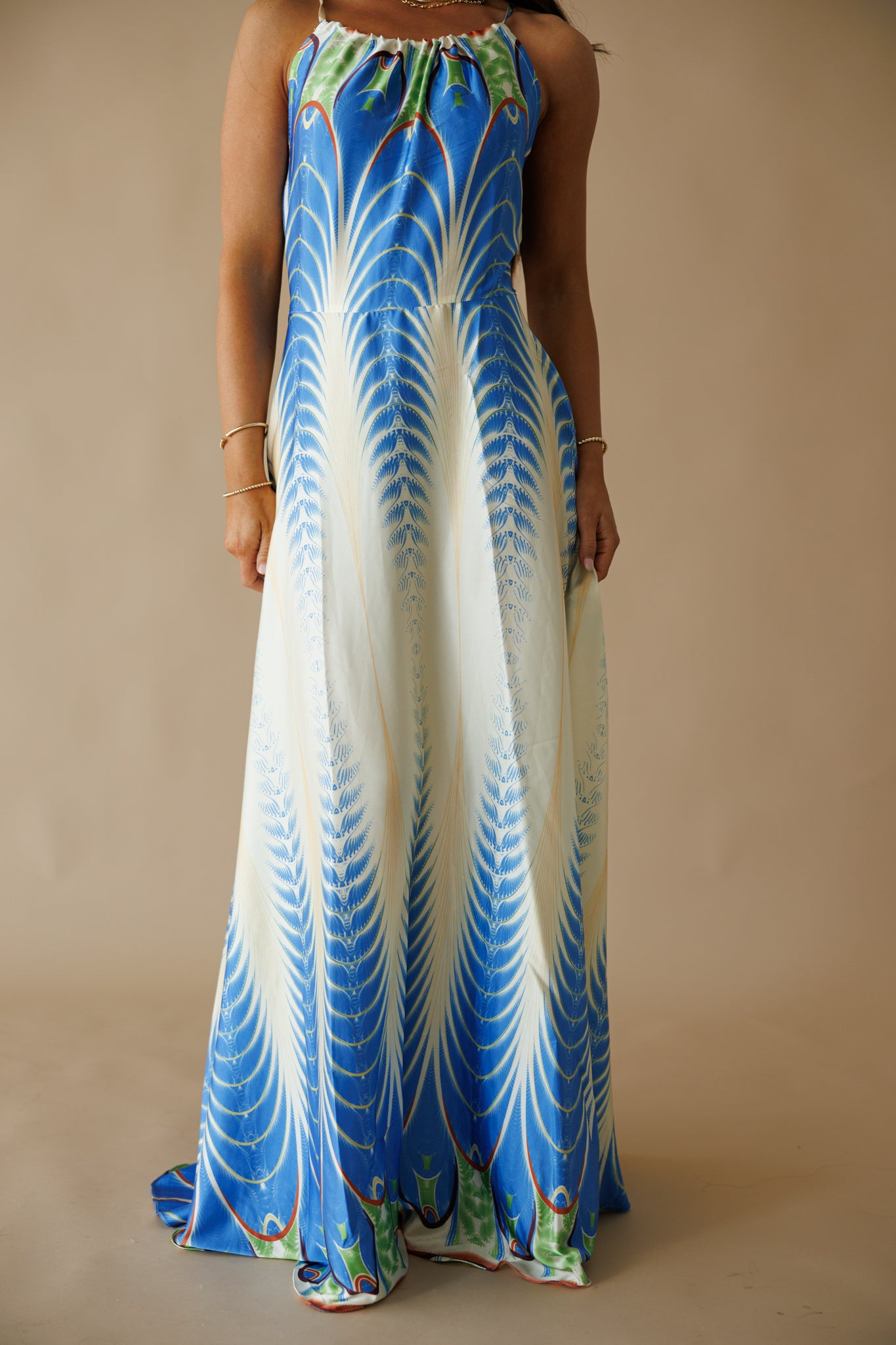 The "Amalfi" Halter Maxi Dress in Peacock