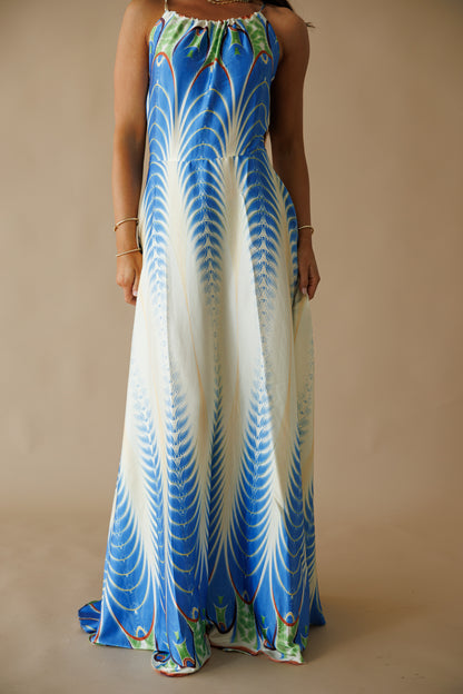 The "Amalfi" Halter Maxi Dress in Peacock
