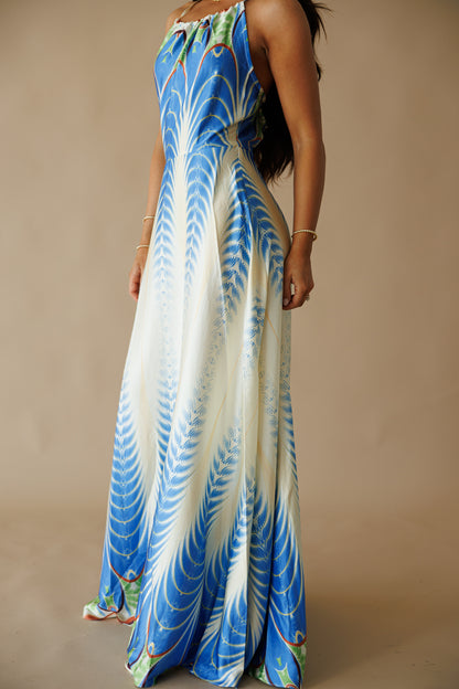 The "Amalfi" Halter Maxi Dress in Peacock