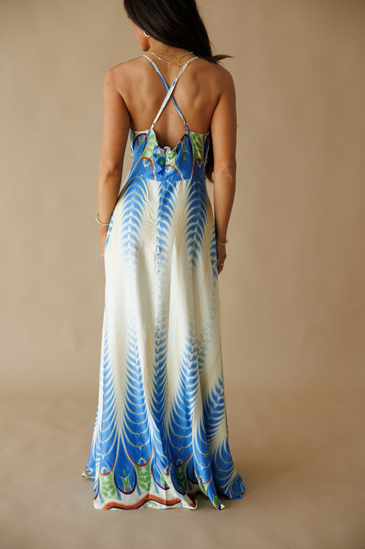 The "Amalfi" Halter Maxi Dress in Peacock