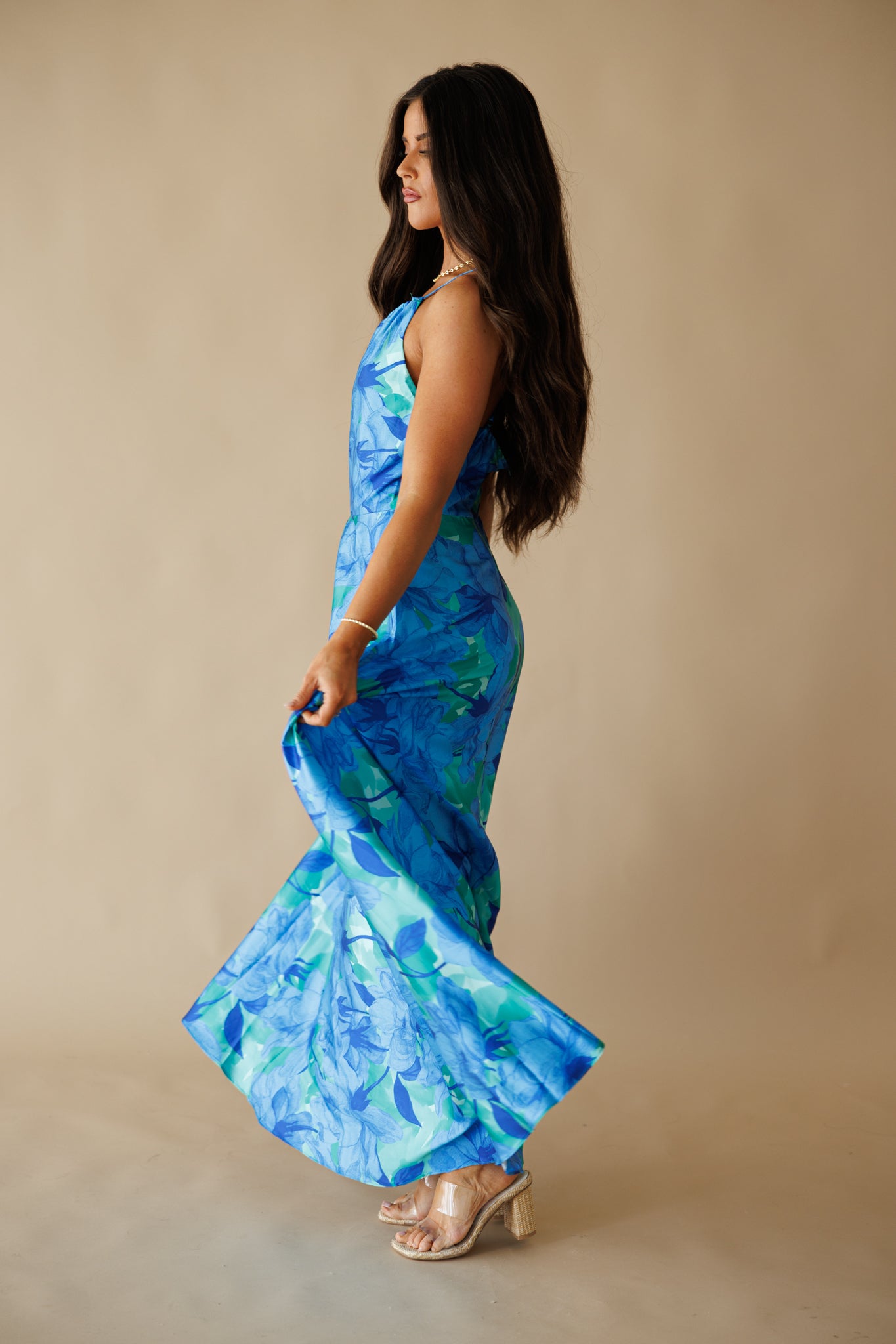 The "Positano" Halter Maxi Dress in Blue