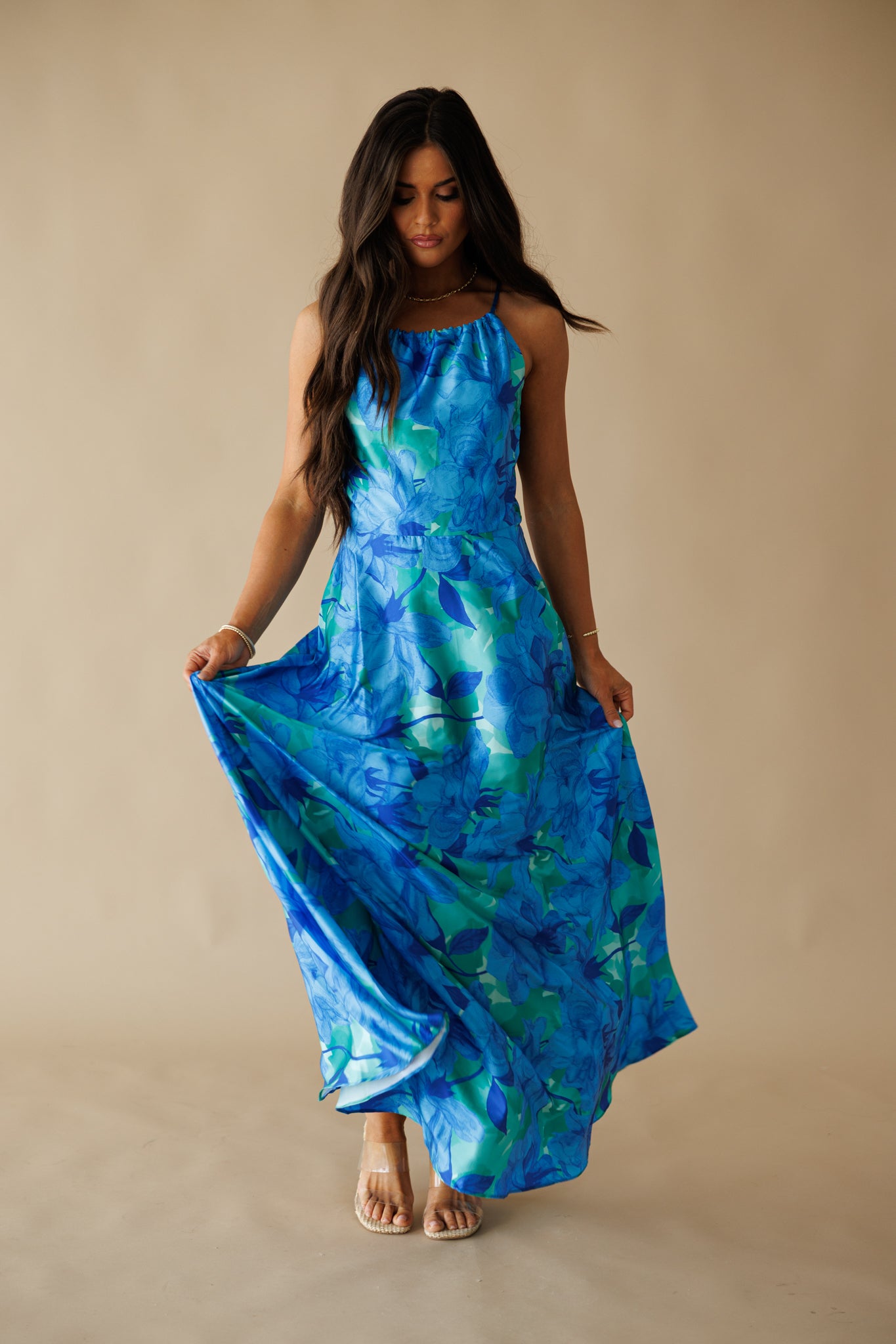 The "Positano" Halter Maxi Dress in Blue