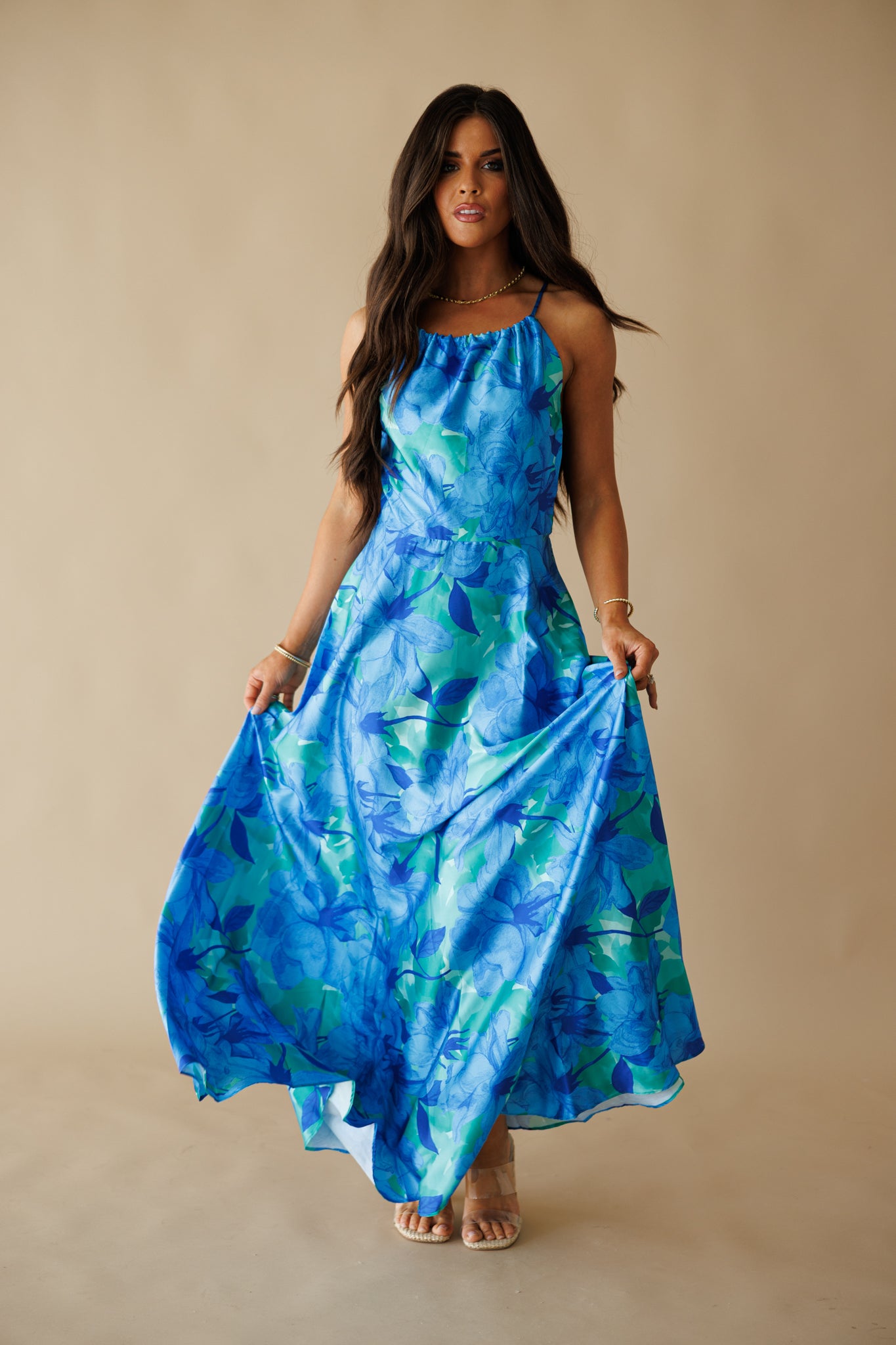 The "Positano" Halter Maxi Dress in Blue