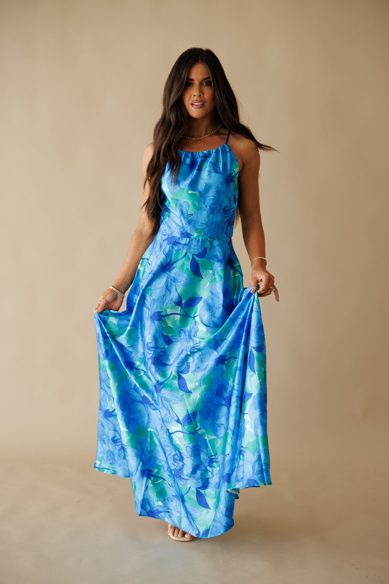 The "Positano" Halter Maxi Dress in Blue