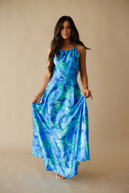 The "Positano" Halter Maxi Dress in Blue