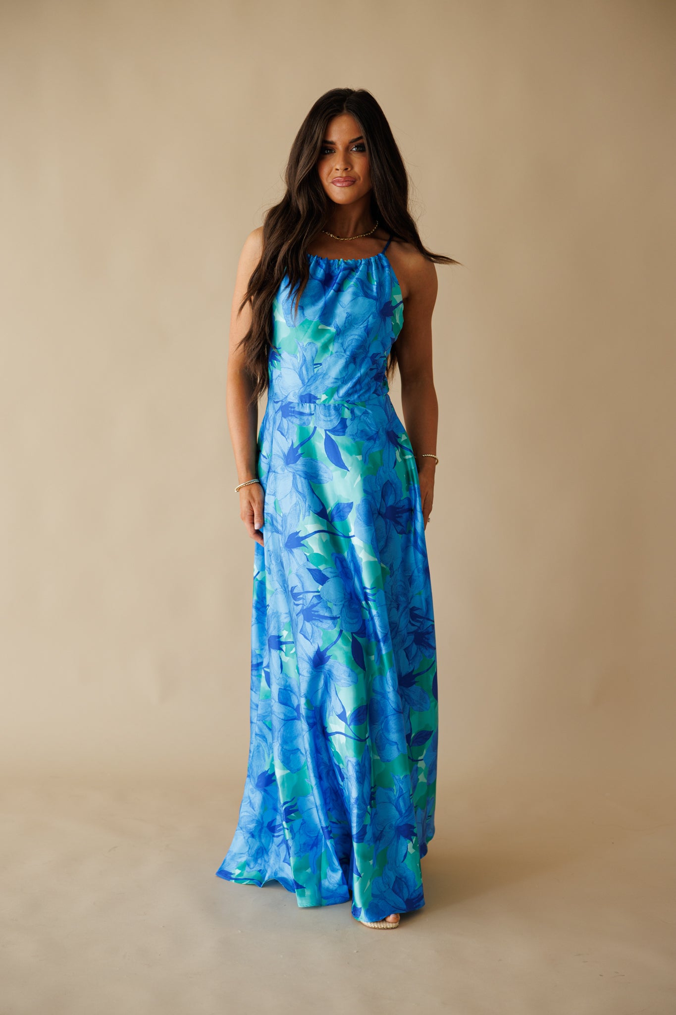 The "Positano" Halter Maxi Dress in Blue