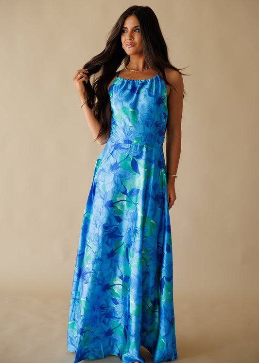 The "Positano" Halter Maxi Dress in Blue
