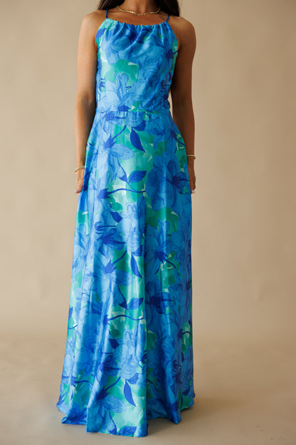 The "Positano" Halter Maxi Dress in Blue