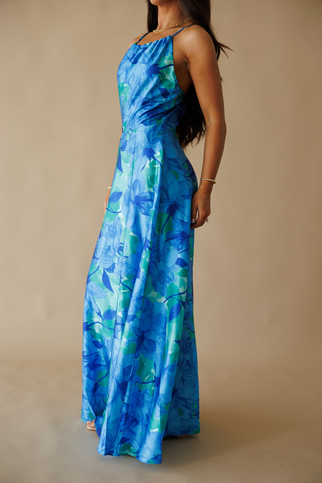 The "Positano" Halter Maxi Dress in Blue