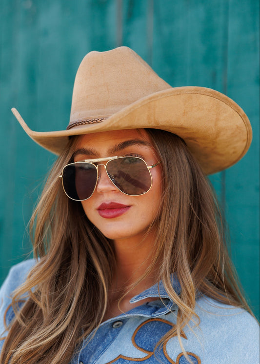 The "El Dorado" Faux Suede Cowboy Hat in Tan