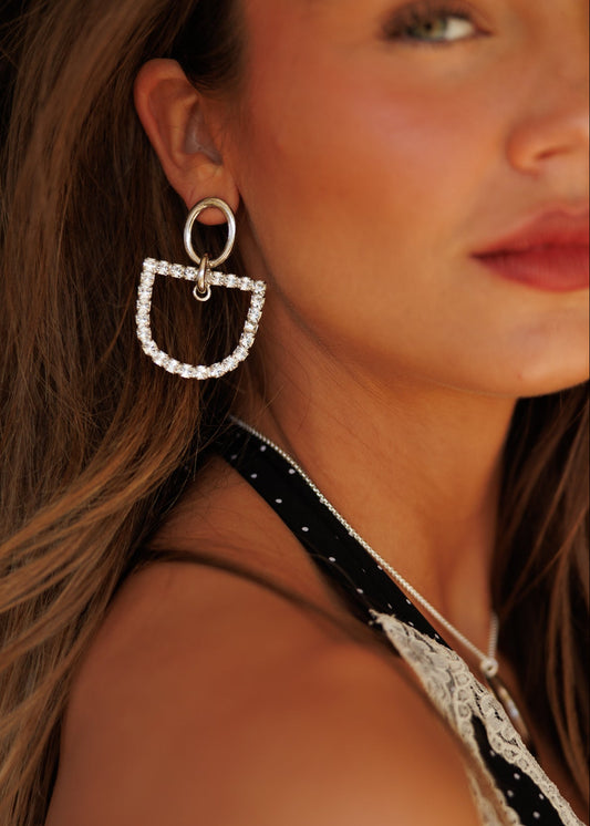 Horsebit and Rhinestone Earrings in Silver