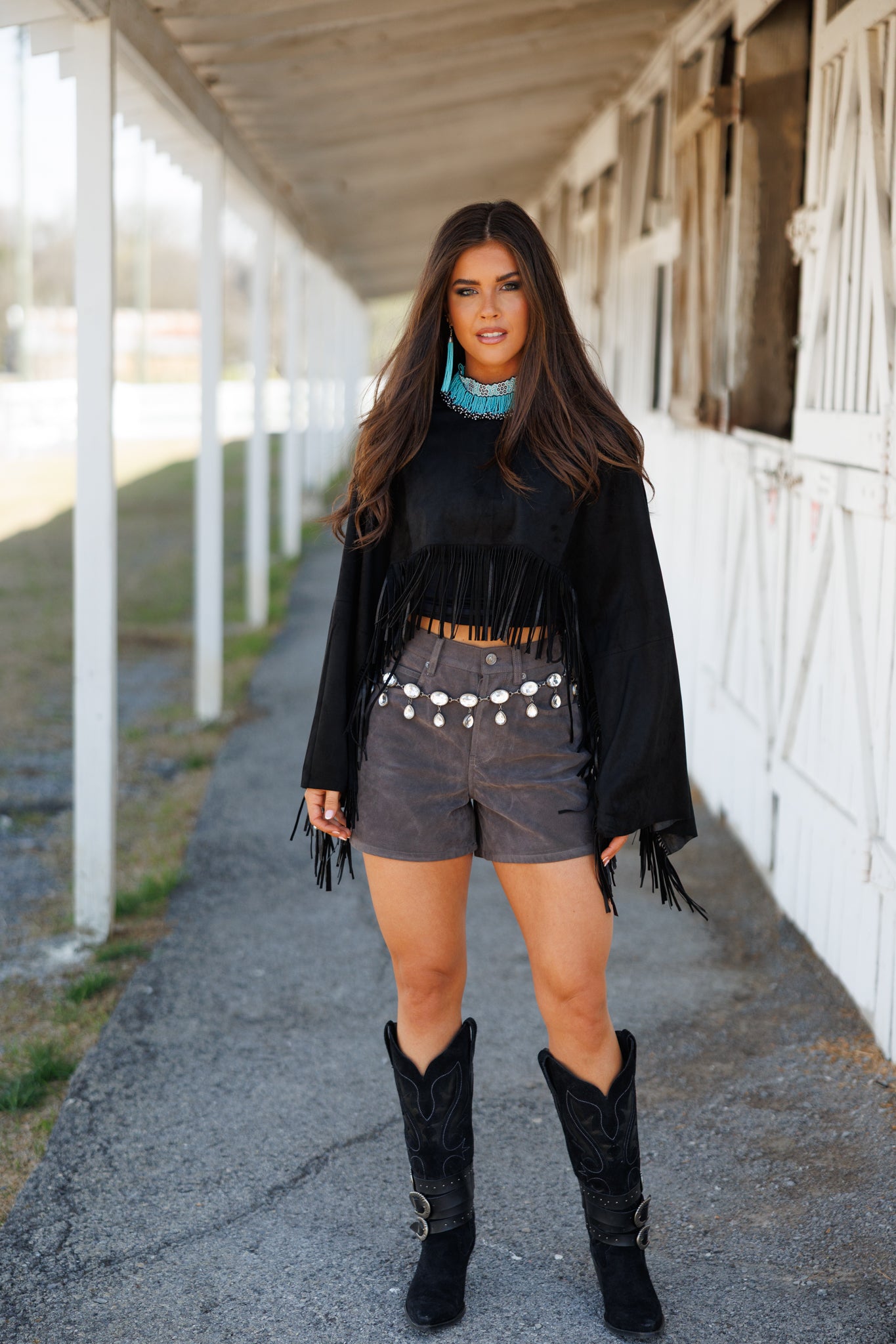 "Midnight Rodeo" Fringe Shawl in Black