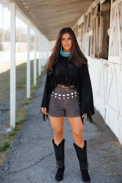 "Midnight Rodeo" Fringe Shawl in Black