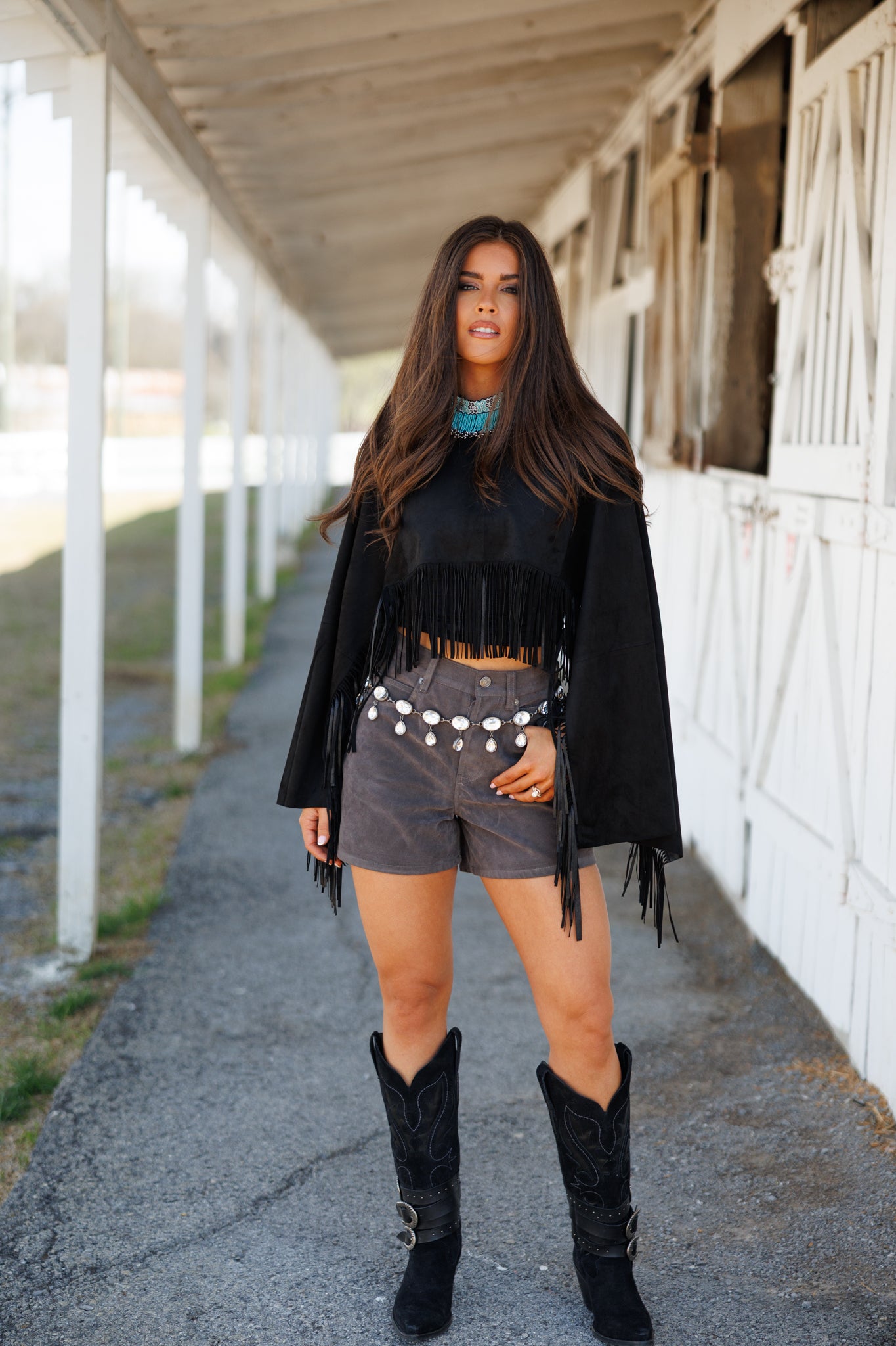 "Midnight Rodeo" Fringe Shawl in Black